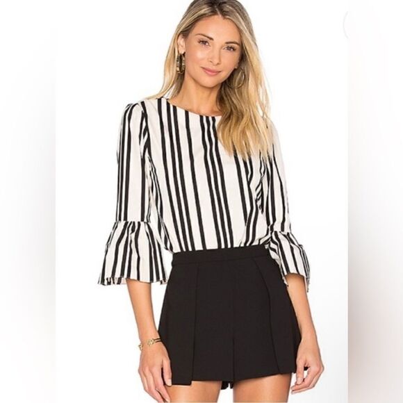 Alice + Olivia Bernice Striped Ruffle Sleeve Top Size Small - Picture 1 of 7